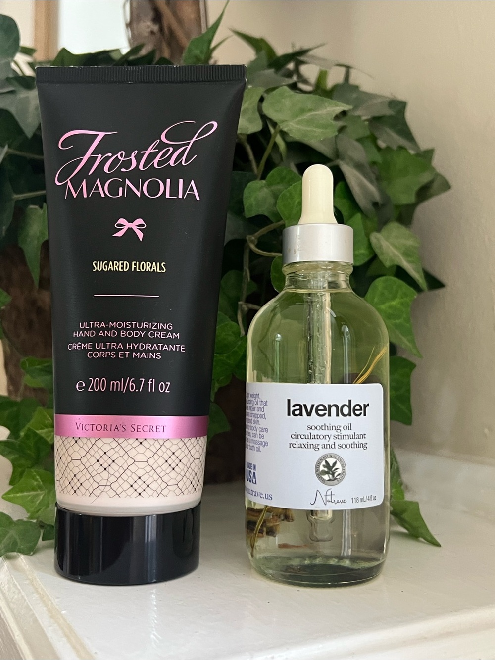 Lavender Oil (4 oz/full) + Victoria’s Secret Body Cream (6.7 oz/used 1x) SET